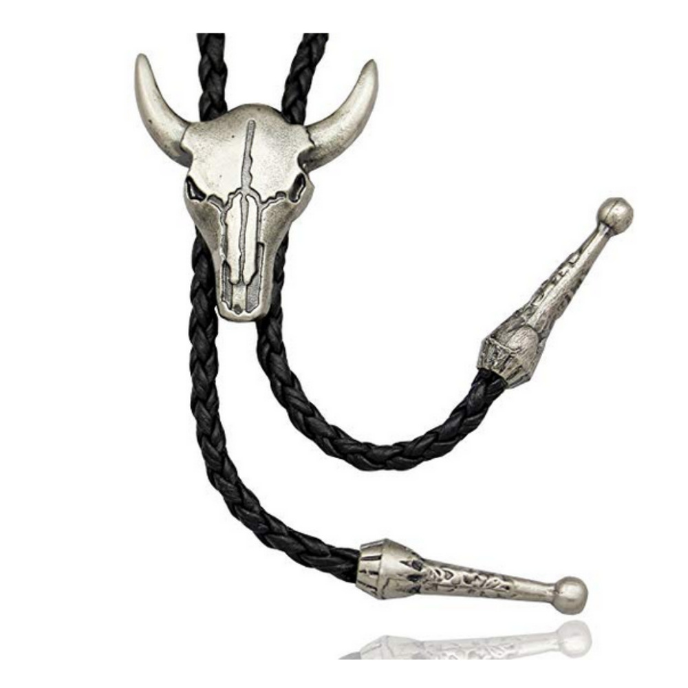 Genuine Leather Western Bolo Tie Longhorn Bull